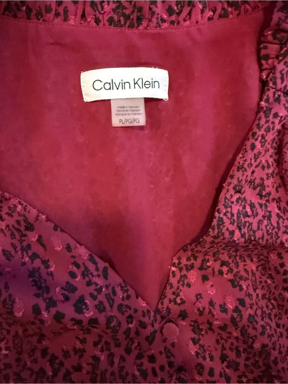 Calvin Klein Raspberry Pink Animal-Print V-Neck Blouse - Picture 2 of 2